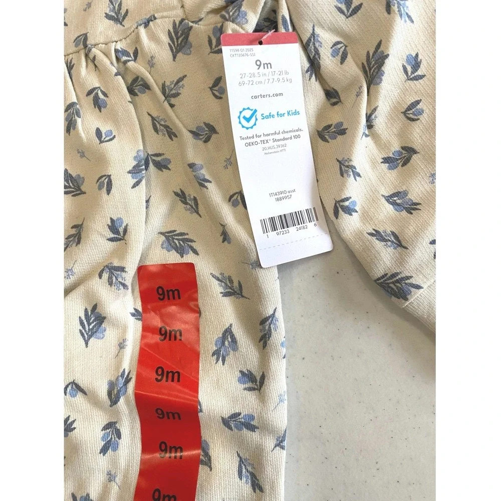 Carter's Baby Girl 9M Jumpsuit 2 Pack Floral Sage Green Waffle Knit‎ Ruffle NWT